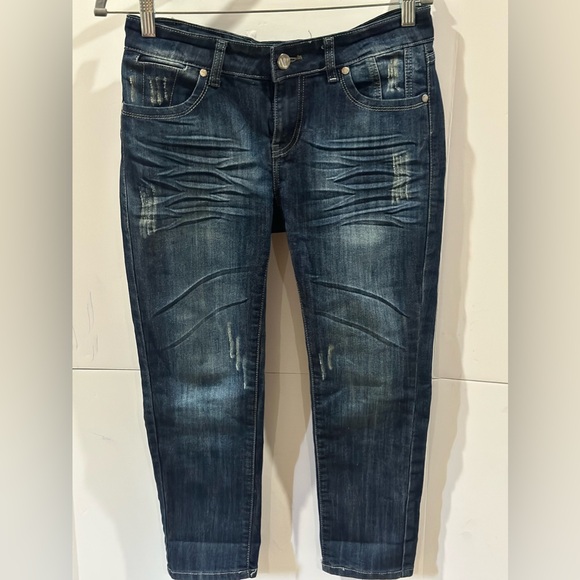 NV Capri Jeans Distressed Straight Leg Dark Blue Size 9 - Picture 3 of 7